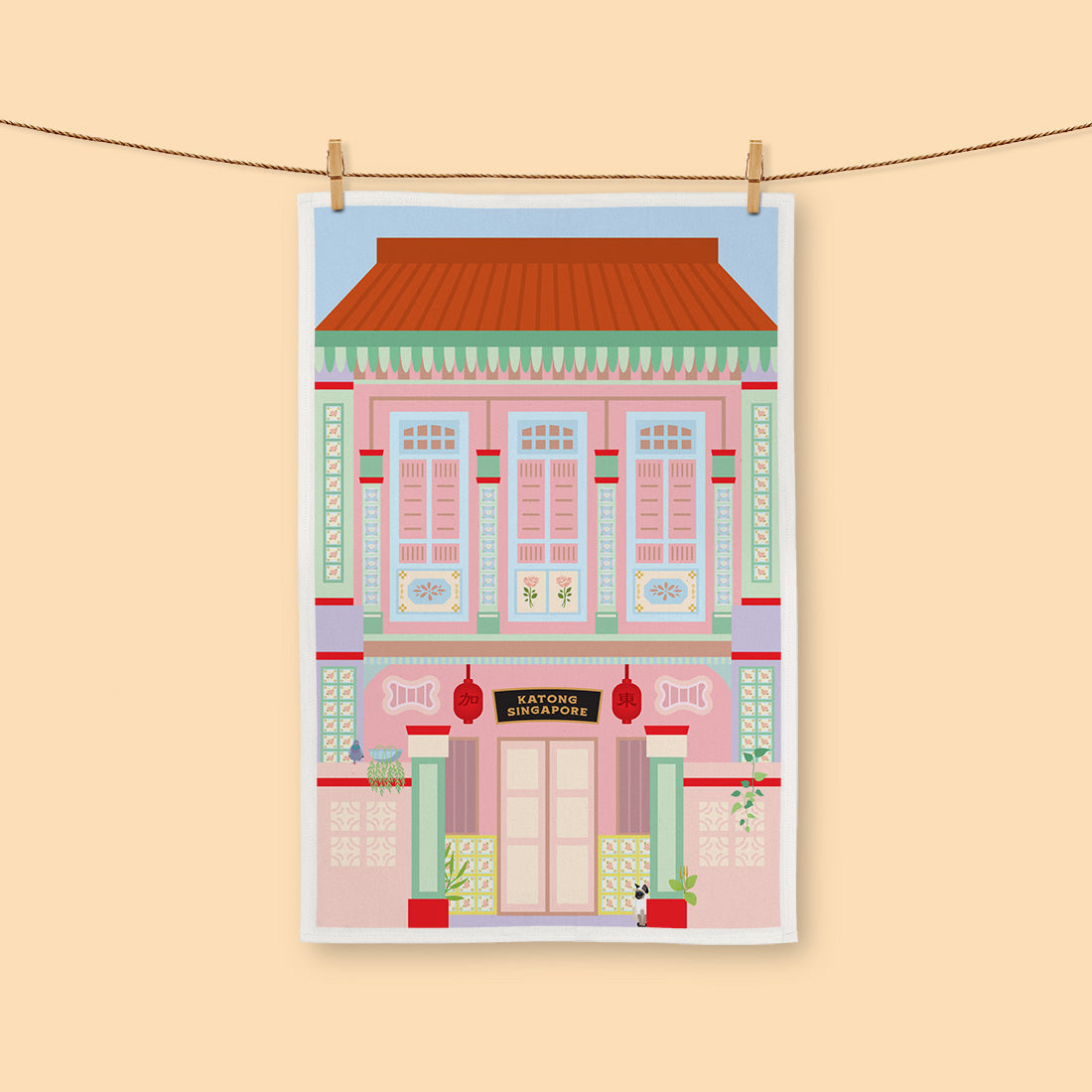 Tea Towel – Katong Shophouse Pink