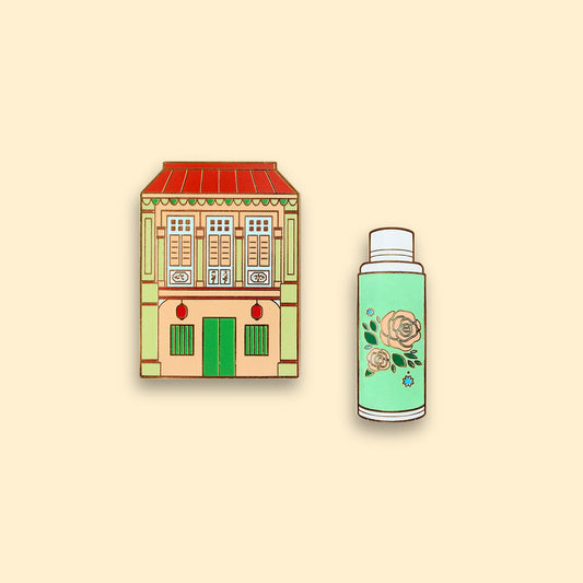 Magnet Set of 2 – Pink Shophouse & Flask