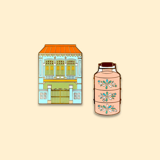 Magnet Set of 2 – Blue Shophouse & Pink Tiffin